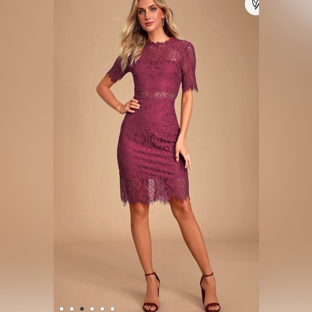 XS Lulus Remarkable Burgundy Lace Dress is the perfect frock for any occasion!